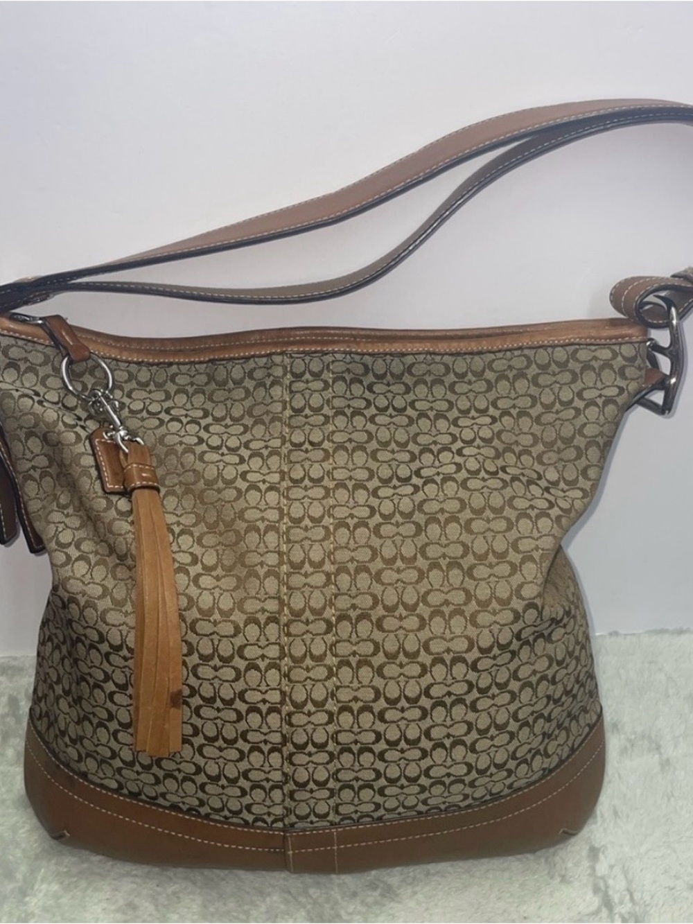 Vintage  Y2K Coach Brown Signature Canvas Hobo Bag with Leather Trim